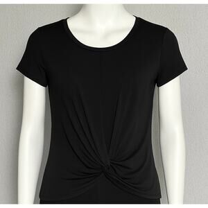 Candie’s Knot-Front Scoop Tee Women M Black Soft Stretch Casual Minimalist Basic